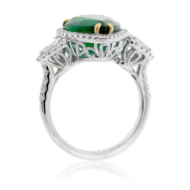 Pear-Shaped Emerald & Diamond Halo Ring - Park City Jewelers