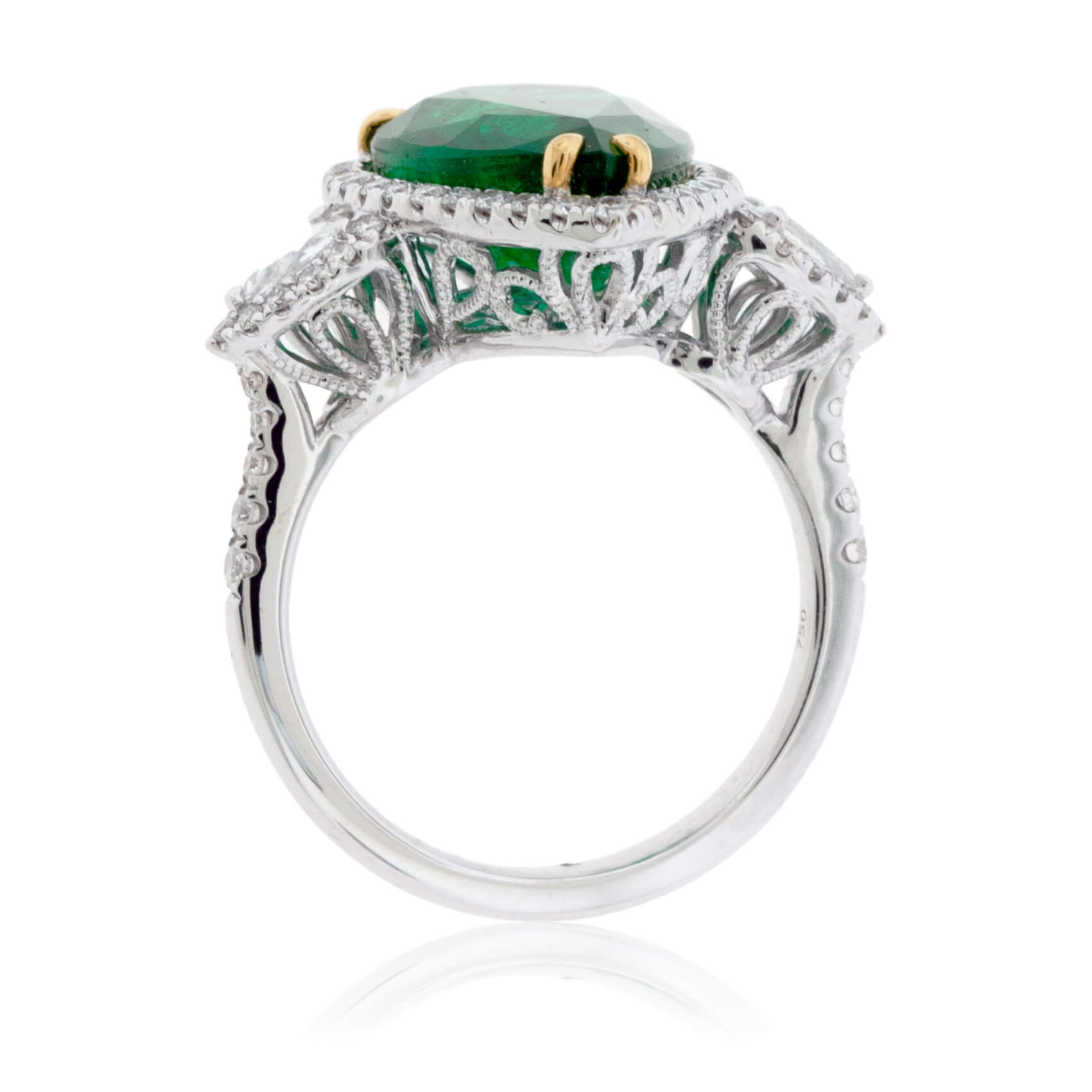Pear-Shaped Emerald & Diamond Halo Ring - Park City Jewelers