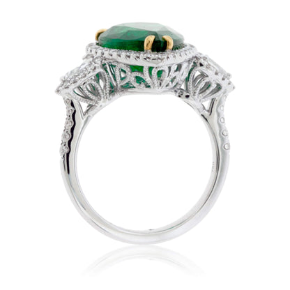 Pear-Shaped Emerald & Diamond Halo Ring - Park City Jewelers