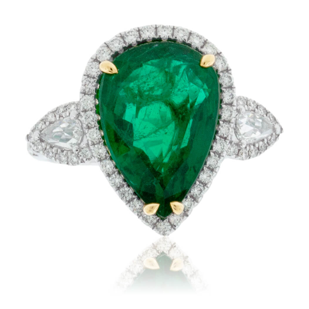 Pear-Shaped Emerald & Diamond Halo Ring - Park City Jewelers