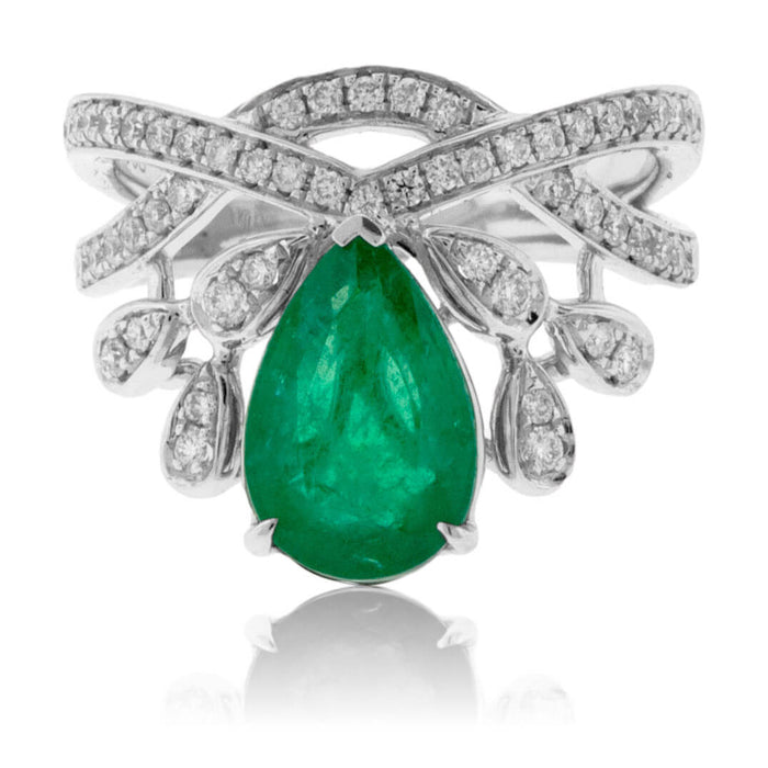 Pear Shaped Emerald & Diamond Right Hand Ring - Park City Jewelers