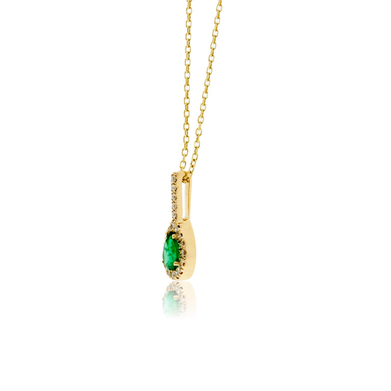 Pear Shaped Emerald Pendant with Diamond Halo - Park City Jewelers