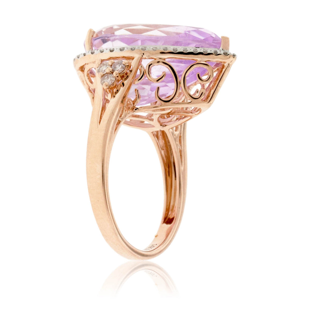 Pear Shaped Kunzite and Diamond Halo Ring in Rose Gold - Park City Jewelers