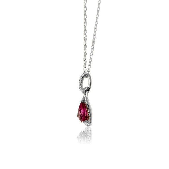 Pear Shaped Pink Tourmaline and Diamond Halo Pendant - Park City Jewelers