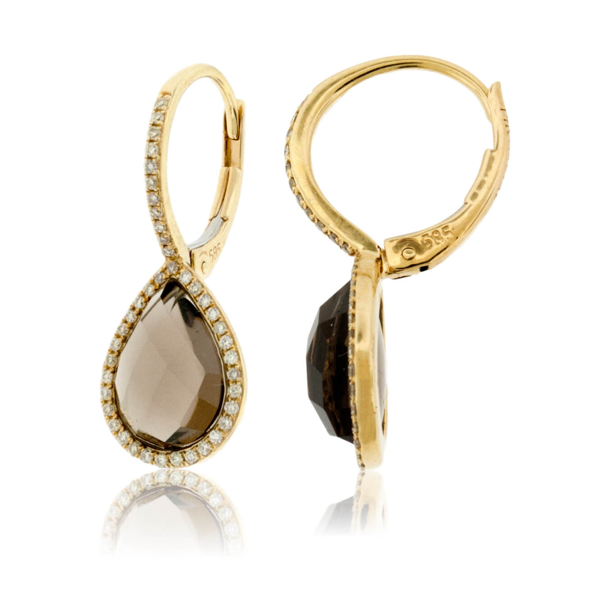 Pear-Shaped Smoky Quartz Dangle Earrings in Yellow Gold - Park City Jewelers