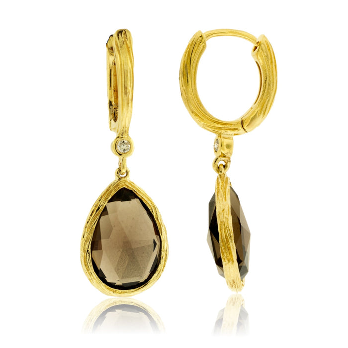 Pear-Shaped Smoky Quartz Dangle Earrings in Yellow Gold - Park City Jewelers
