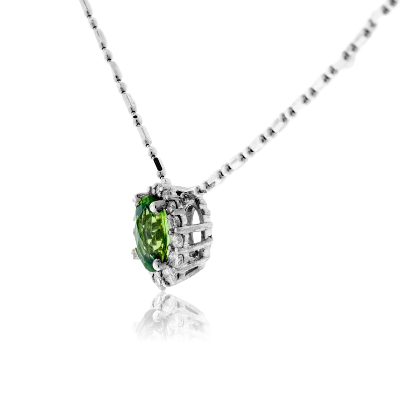 Peridot and Classic-Style Diamond Halo Pendant - Park City Jewelers