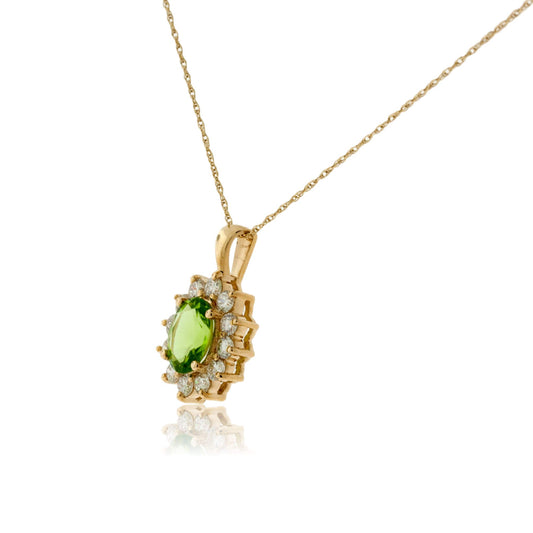 Peridot and Classic-Style Diamond Halo Pendant - Park City Jewelers