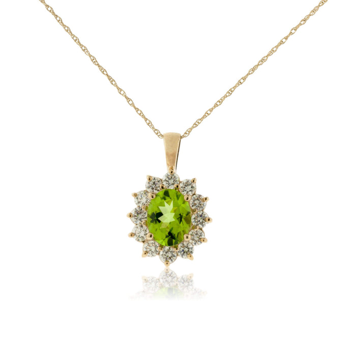 Peridot and Classic-Style Diamond Halo Pendant - Park City Jewelers