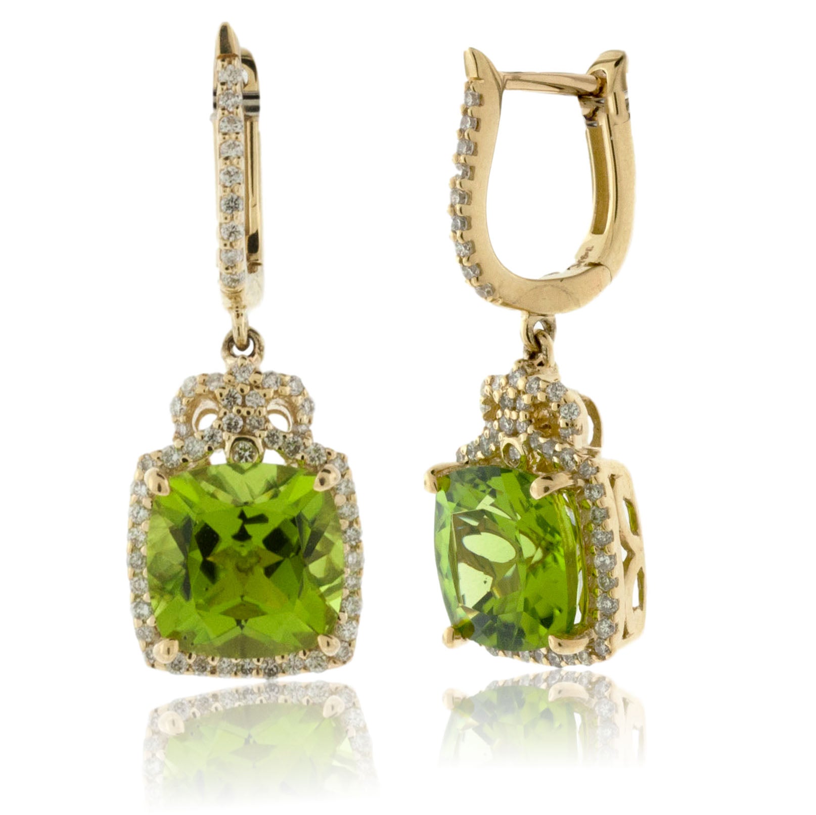 Peridot and Diamond Dangle Drop Earrings - Park City Jewelers