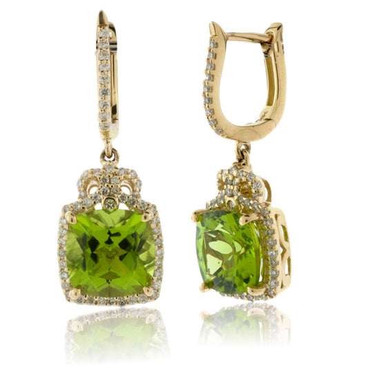 Peridot and Diamond Dangle Drop Earrings - Park City Jewelers