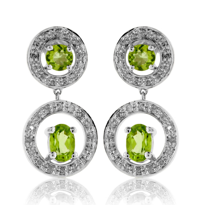Peridot and Double Circle Diamond Earrings - Park City Jewelers