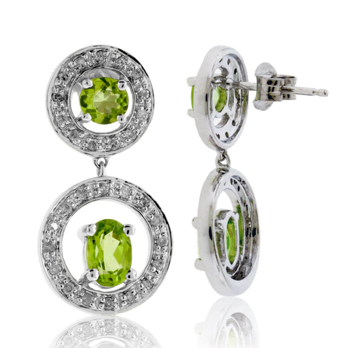 Peridot and Double Circle Diamond Earrings - Park City Jewelers