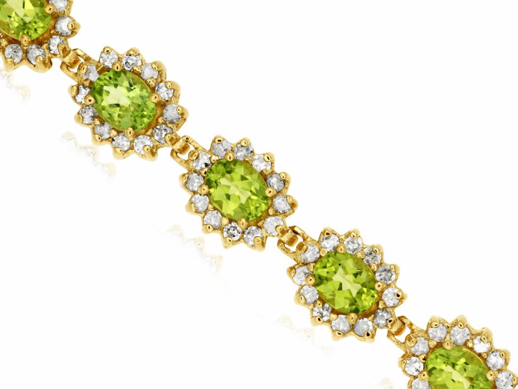Peridot with Diamond Halo Bracelet in Yellow Gold - Park City Jewelers