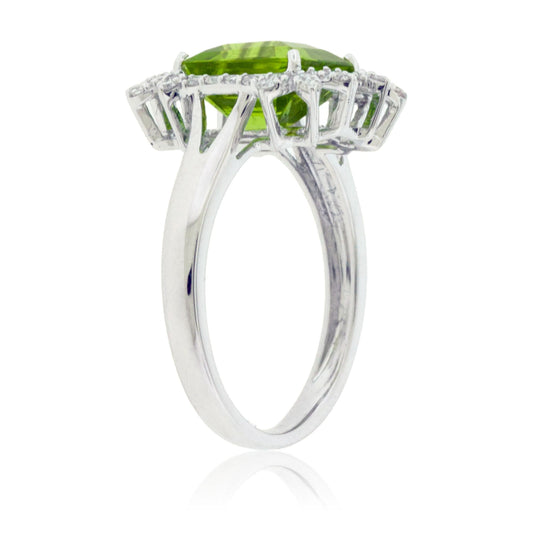 Peridot with Intricate Diamond Halo Ring - Park City Jewelers