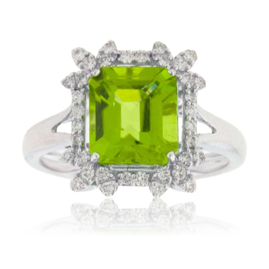 Peridot with Intricate Diamond Halo Ring - Park City Jewelers