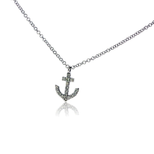 Petite Diamond Anchor Pendant with Chain - Park City Jewelers