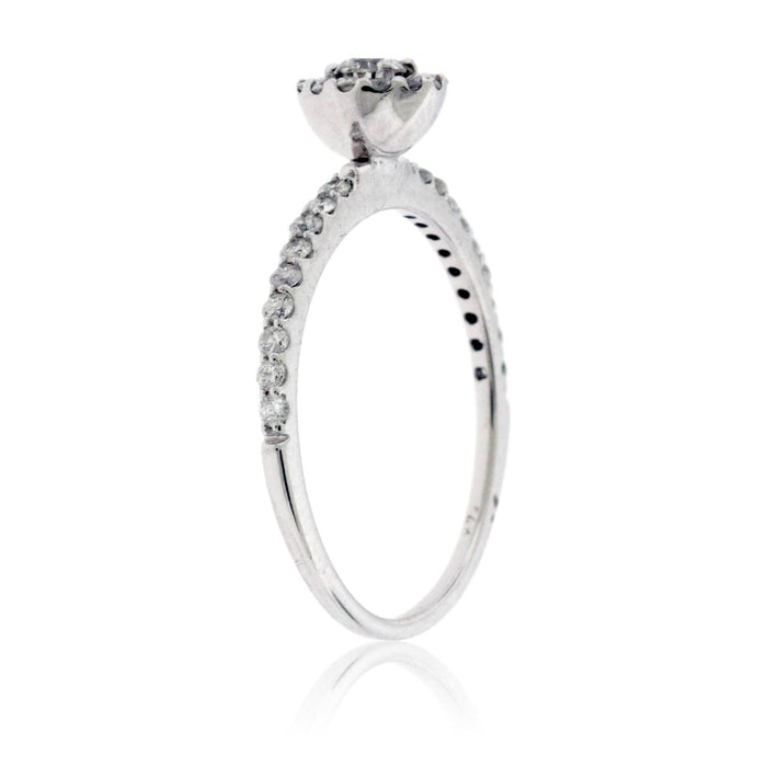 Petite Round Diamond with Diamond Halo Engagement Ring - Park City Jewelers