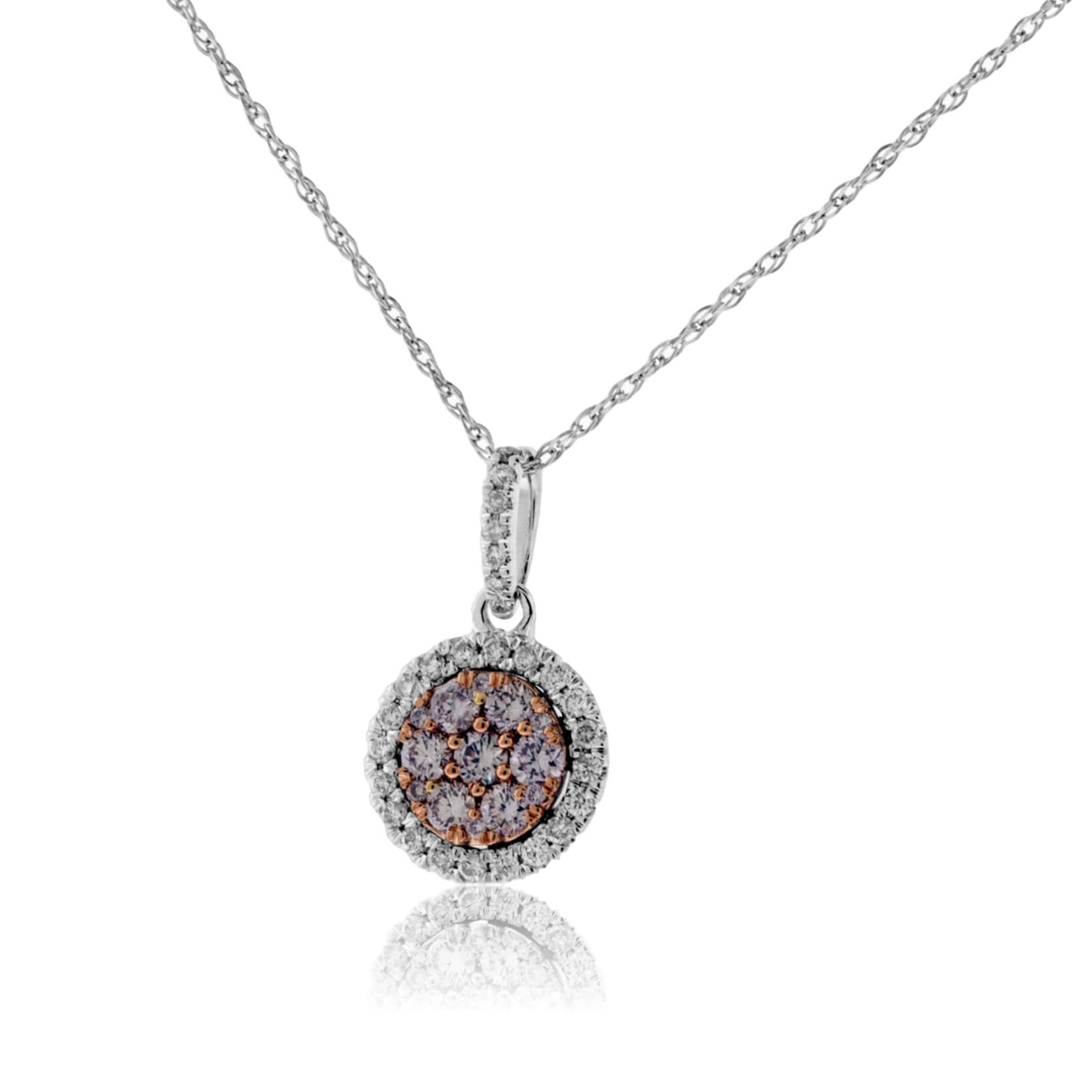 Pink Diamond & Diamond Halo Cluster Style Pendant w/Chain - Park City Jewelers