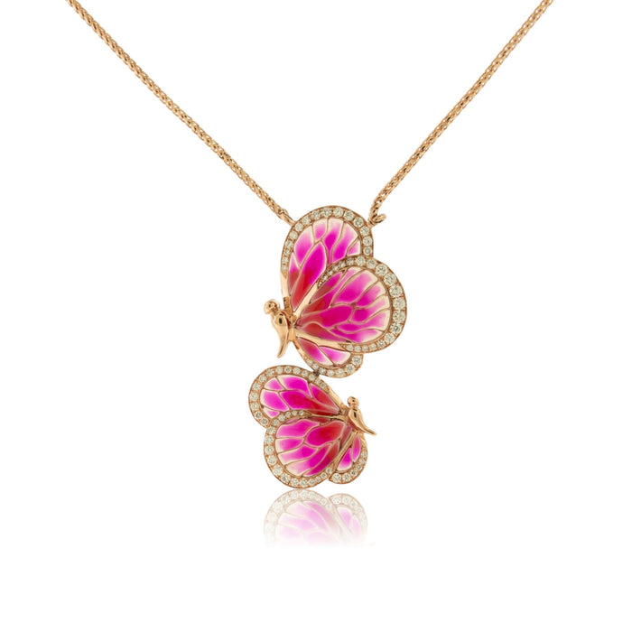 Pink Enamel & Diamond Butterfly Pendant with Chain - Park City Jewelers