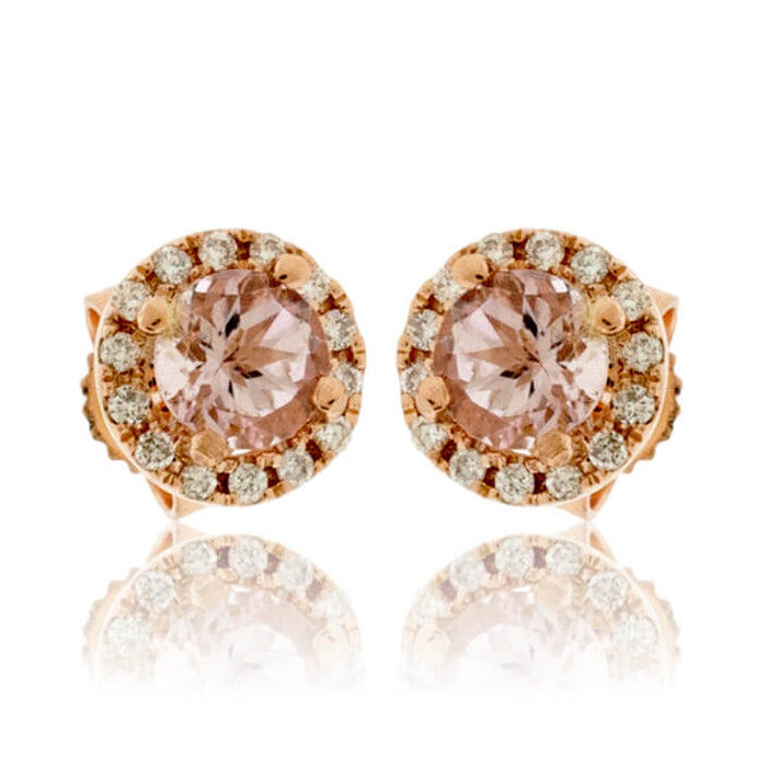 Pink Morganite and Diamond Halo Stud Earrings - Park City Jewelers