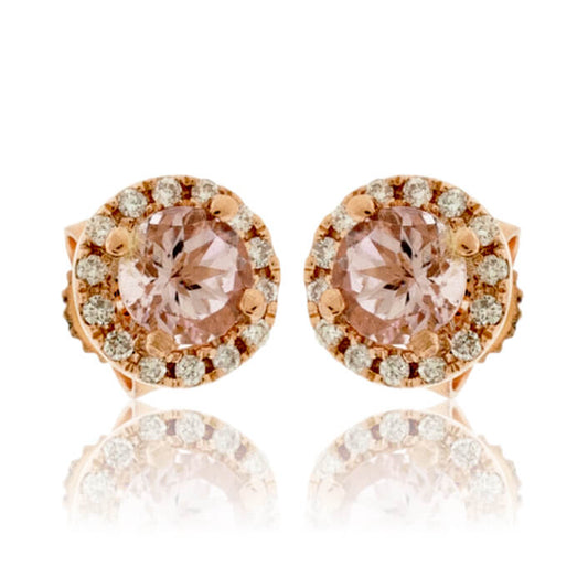 Pink Morganite and Diamond Halo Stud Earrings - Park City Jewelers