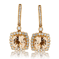 Pink Morganite and Milgrain Diamond Halo Drop Earrings - Park City Jewelers