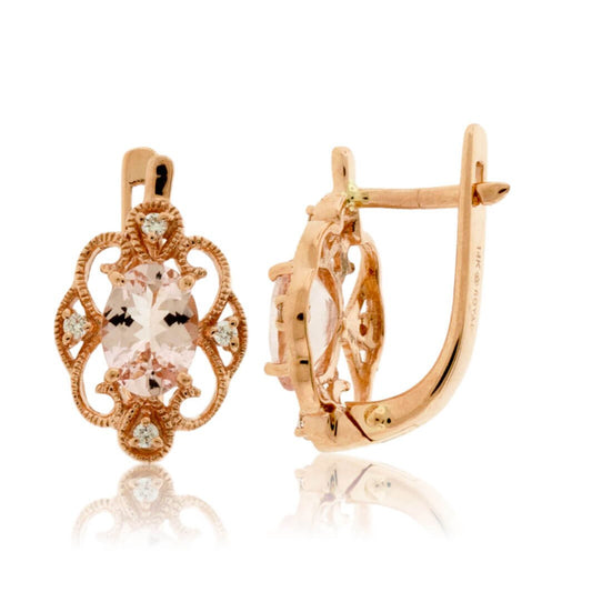 Pink Morganite Oval and Filigree Drop Earrings - Park City Jewelers