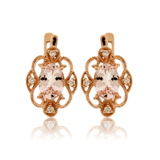 Pink Morganite Oval and Filigree Drop Earrings - Park City Jewelers