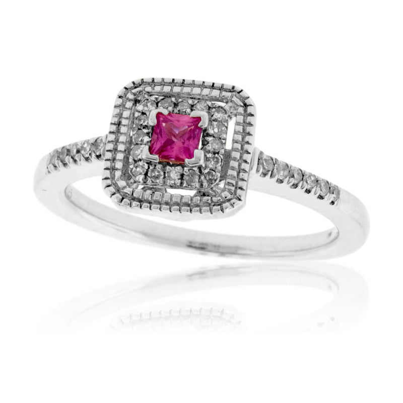 Pink Sapphire and Diamond Square Ring - Park City Jewelers