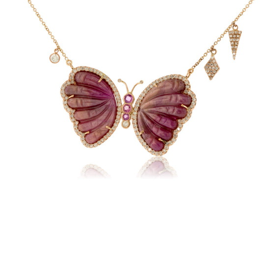Pink Sapphire Carved Butterfly Pendant - Park City Jewelers