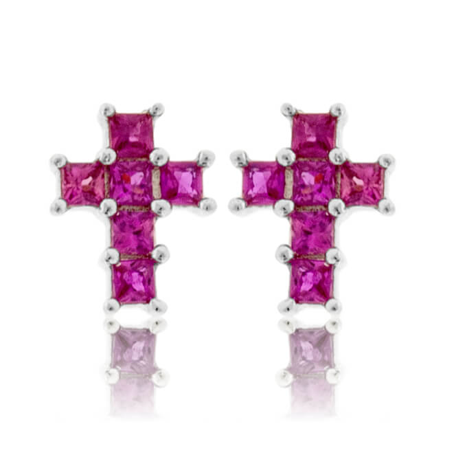 Pink Sapphire Cross Style Stud Earrings - Park City Jewelers