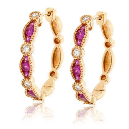 Pink Sapphire & Diamond Accented Hoop Earrings - Park City Jewelers