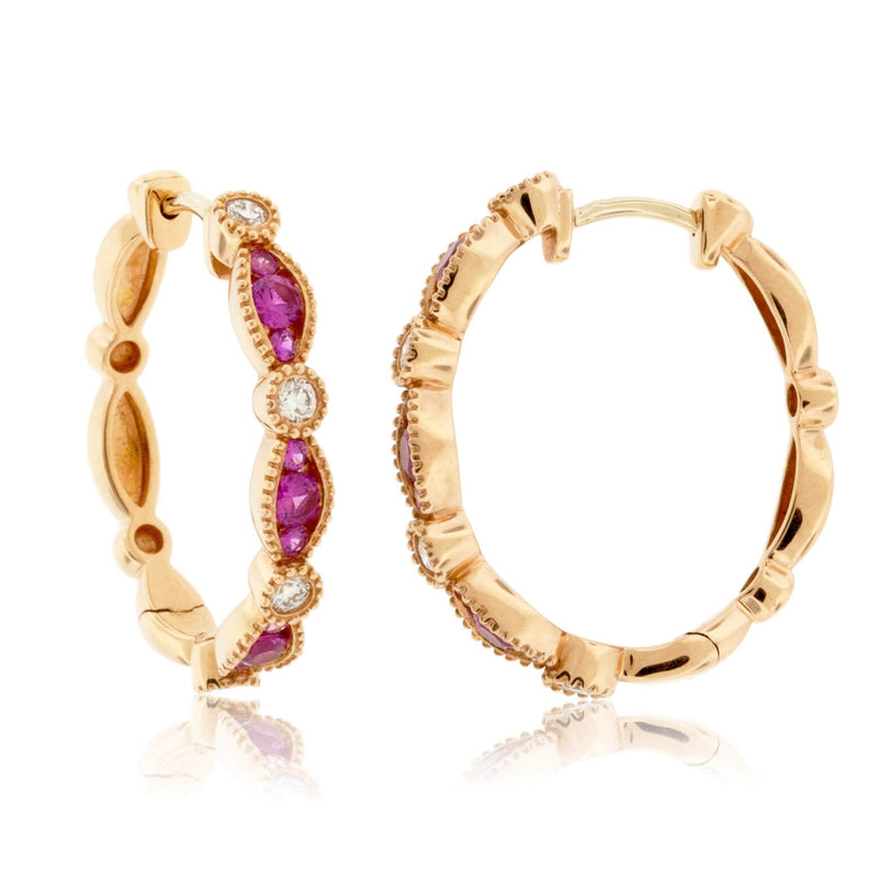 Pink Sapphire & Diamond Accented Hoop Earrings - Park City Jewelers