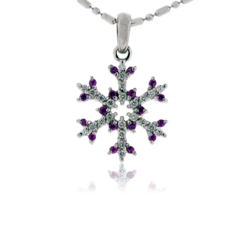 Pink Sapphire Tipped & Diamond Pave Snowflake Necklace - Park City Jewelers