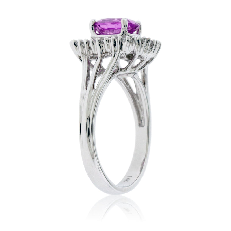 Pink Sapphire with Baguette Diamond Halo Ring - Park City Jewelers