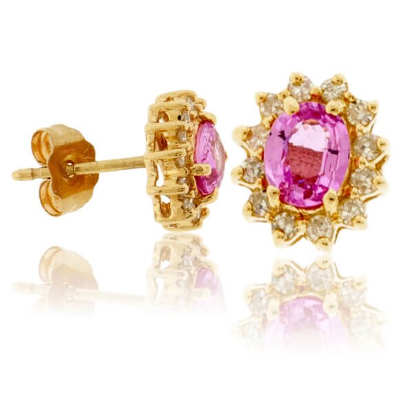 Pink Sapphire with Classic Diamond Halo Stud Earrings - Park City Jewelers