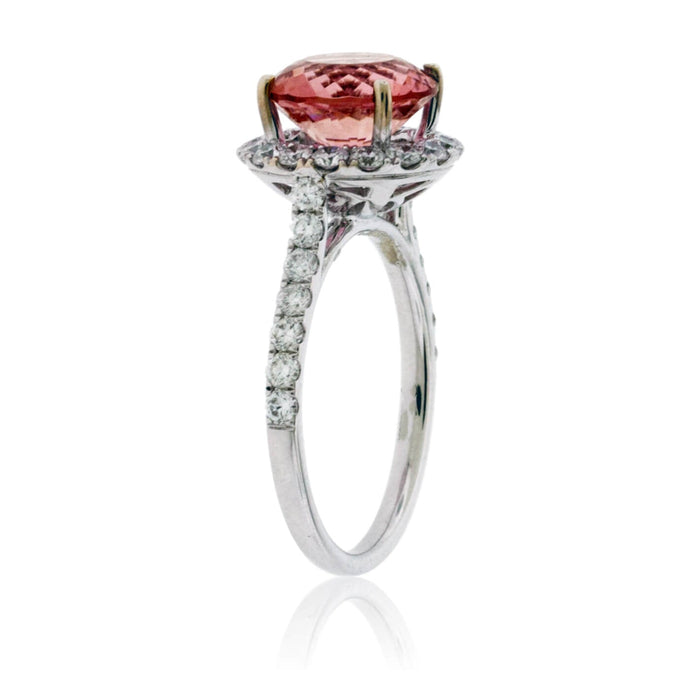 Pink Tourmaline and Diamond Halo Ring - Park City Jewelers