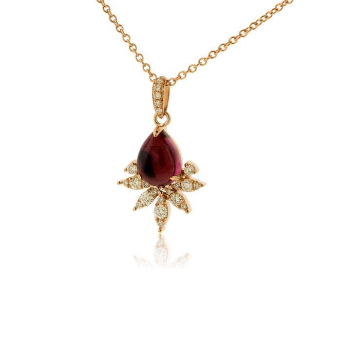 Pink Tourmaline Cabochon & Diamond Burst Halo Pendant - Park City Jewelers