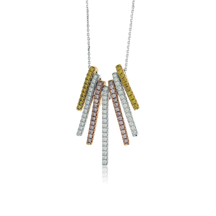 Pink, Yellow, and White Diamond Dangle Bar Pendant With Chain - Park City Jewelers