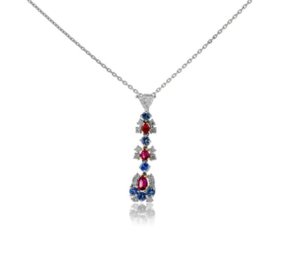 Platinum Red Emerald, Benitoite & Diamond Pendant - Park City Jewelers
