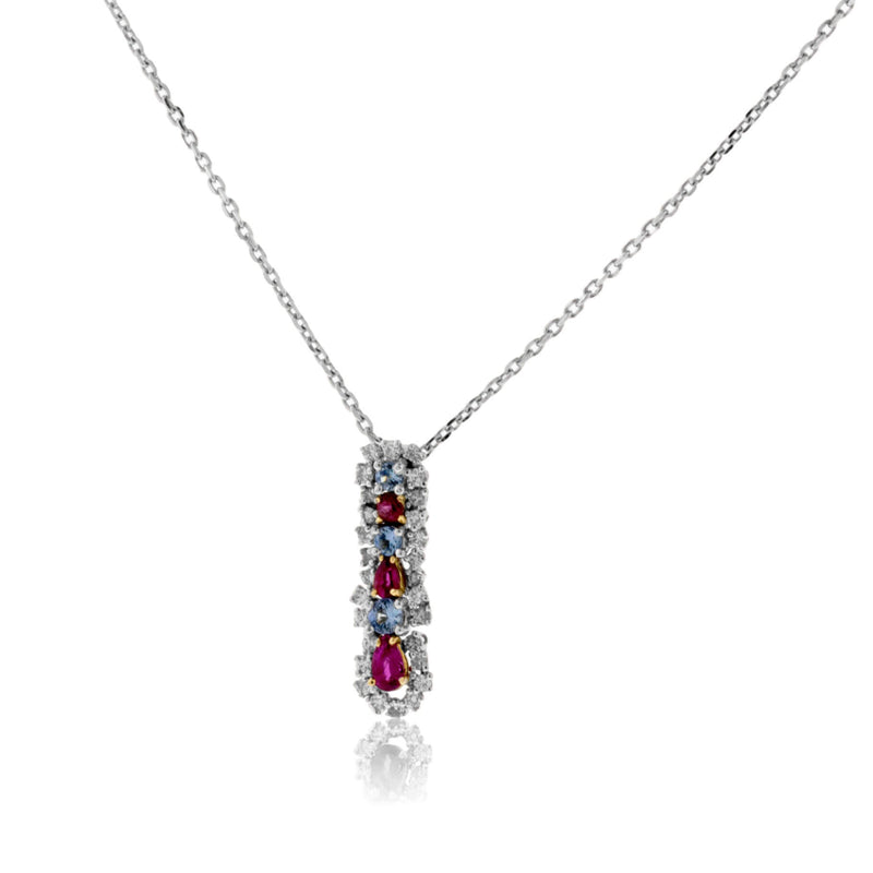 Platinum Red Emerald, Benitoite & Diamond Pendant - Park City Jewelers