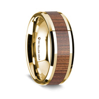Polished Beveled Edges Yellow Gold Ring with Rare Koa Wood Inlay - Park City Jewelers