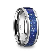 Polished Tungsten Band with Blue Lapis Inlay - Park City Jewelers