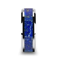 Polished Tungsten Band with Blue Lapis Inlay - Park City Jewelers