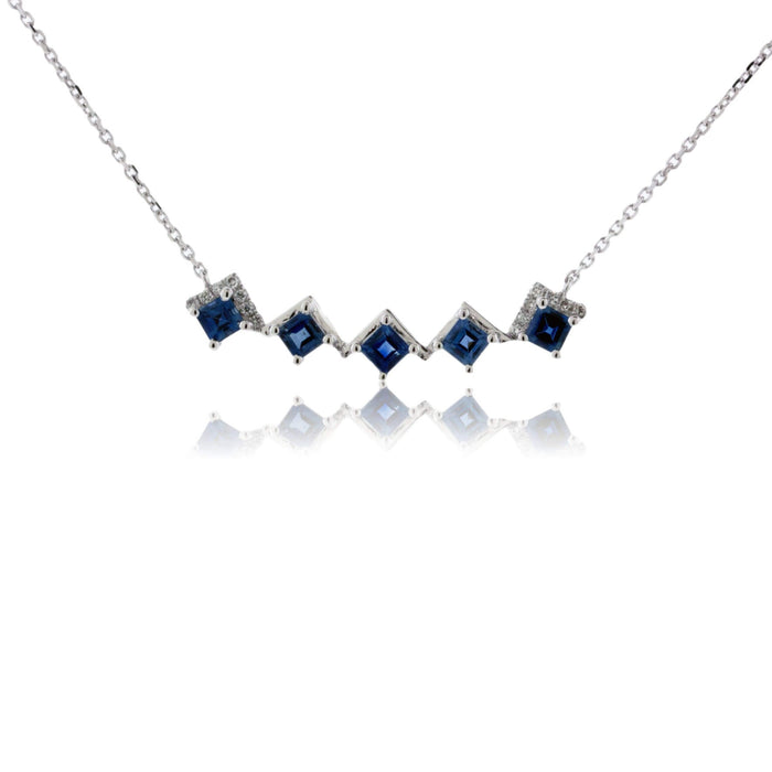 Princess-Cut Blue Sapphire & Diamond Necklace - Park City Jewelers