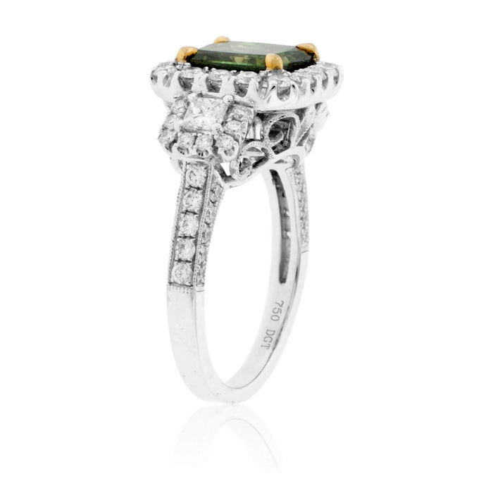 Princess-Cut Green Diamond & Diamond Halo Style Ring - Park City Jewelers