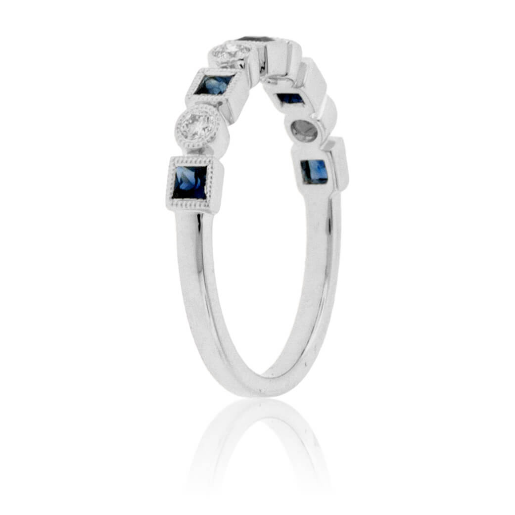 Princess Cut Sapphire & Diamond Bezel Stacking Band - Park City Jewelers