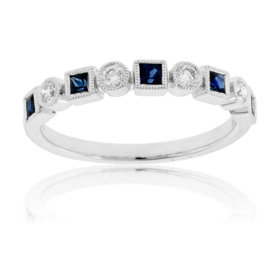 Princess Cut Sapphire & Diamond Bezel Stacking Band - Park City Jewelers
