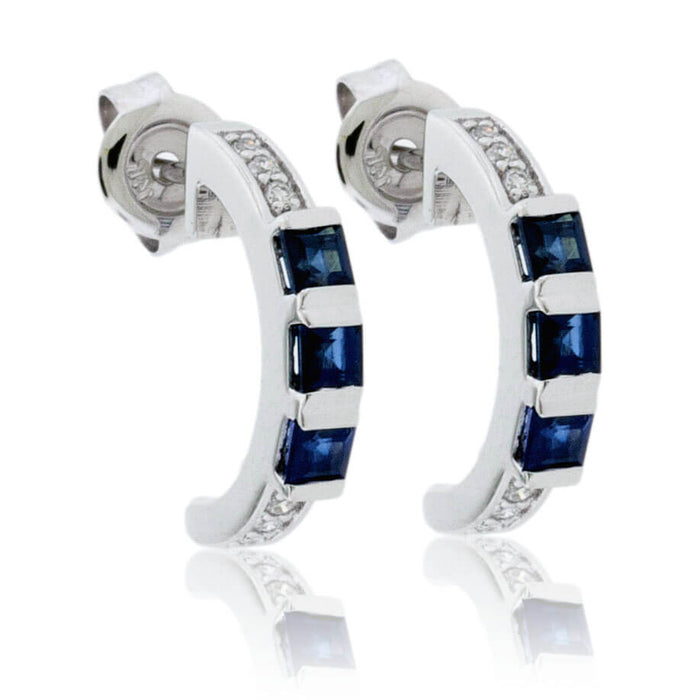 Princess-Cut Sapphire & Diamond Half Hoop Earrings - Park City Jewelers